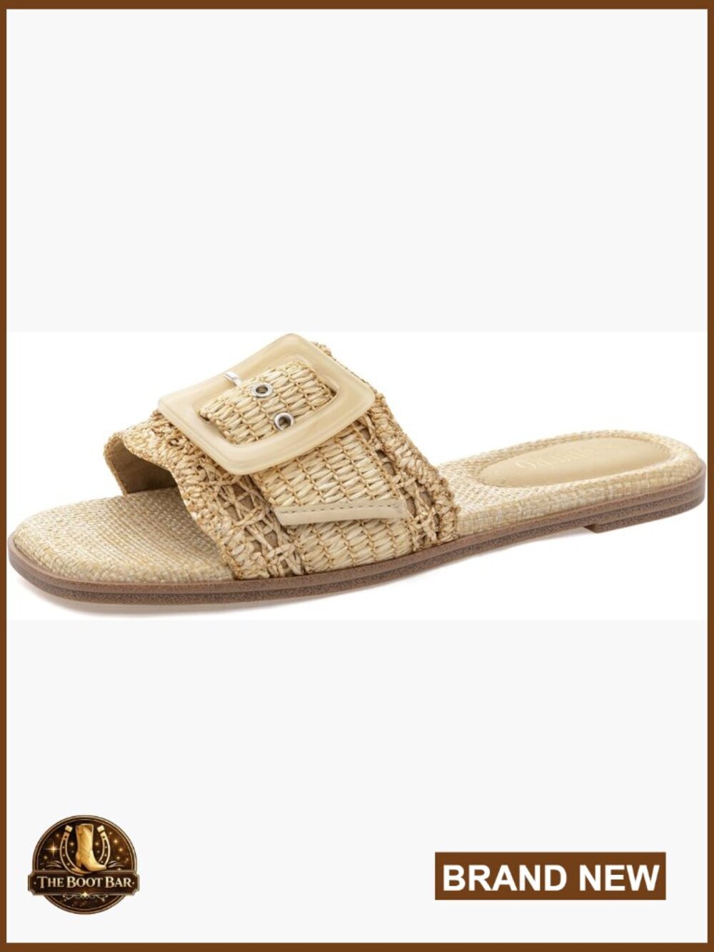 Women's Raffia Flat Sandals Square Open Toe Summer Beach Slip On Woven Slide